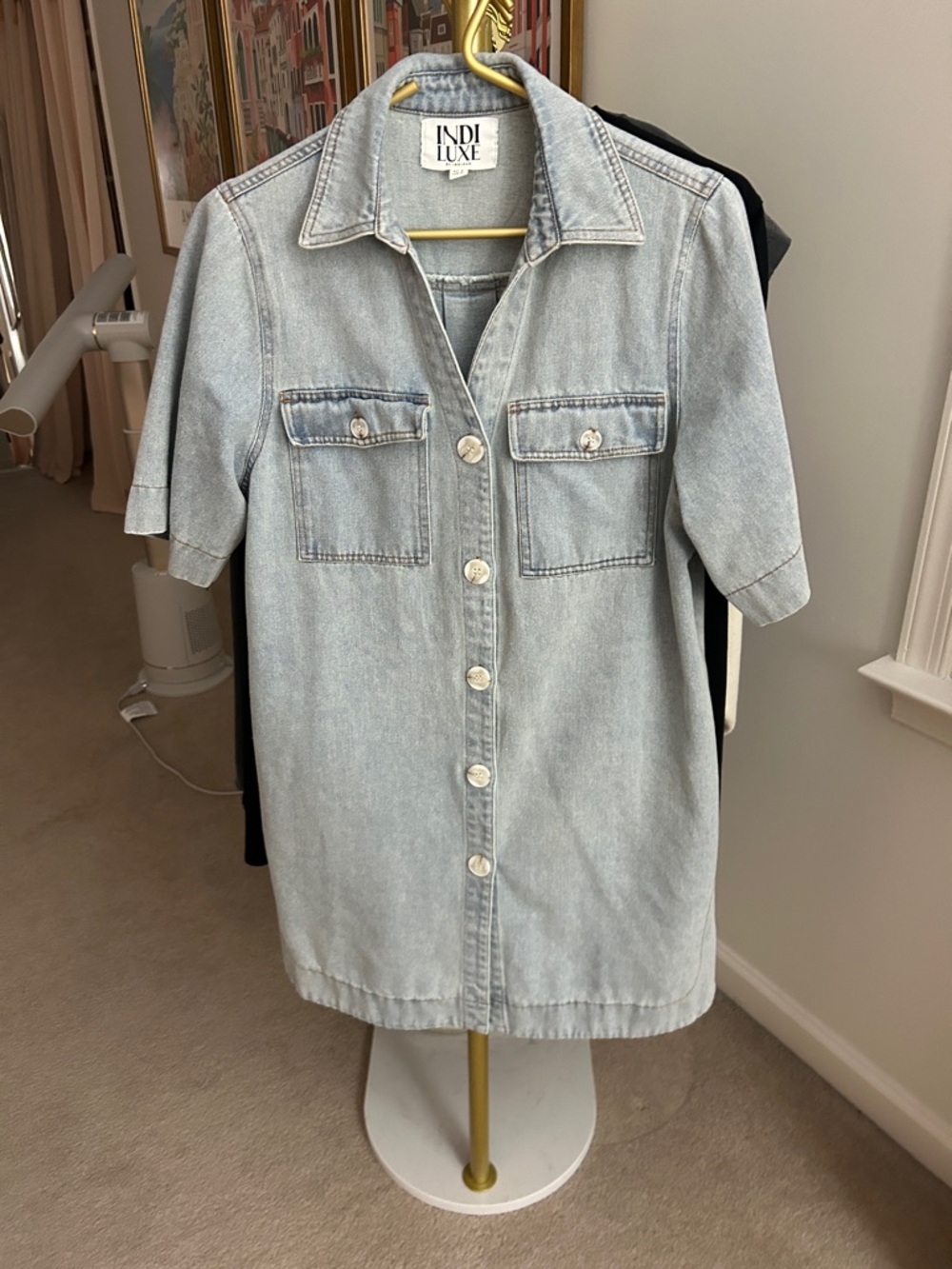INDI LUXE Light Wash Denim Shirt Dress